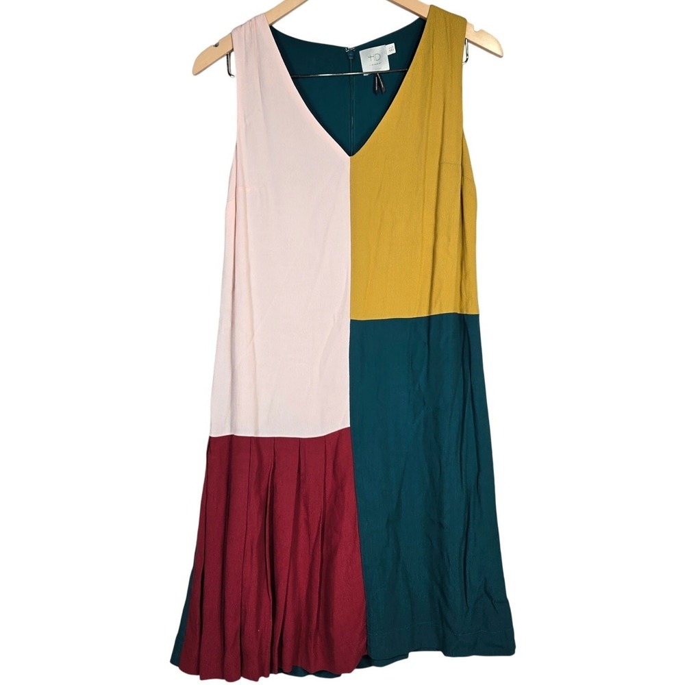 HD in Paris Color Block V Neck Midi Dress‎ Teal Pink Mustard Burgundy Pleated 2